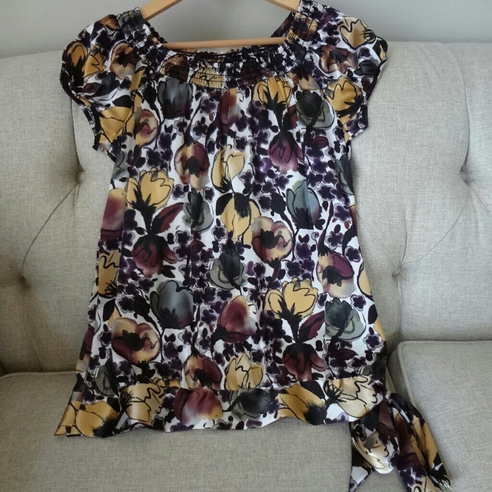 Floral drop waist tie blouse